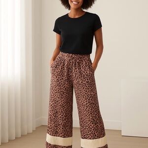 Umgee Animal Print Wide-Leg Pants with Cream Trim